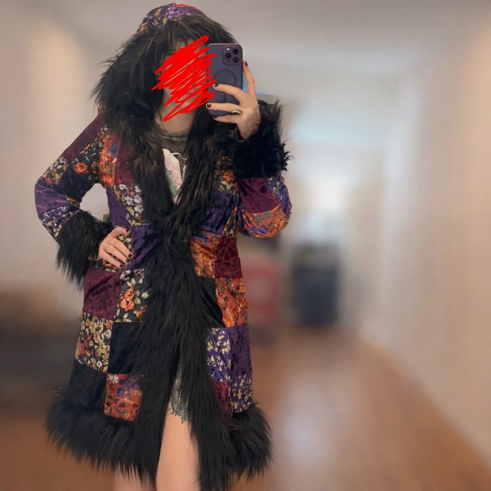 Dolls Kill x Current Mood Patchwork Fur Trench Coat - Picture 8 of 9